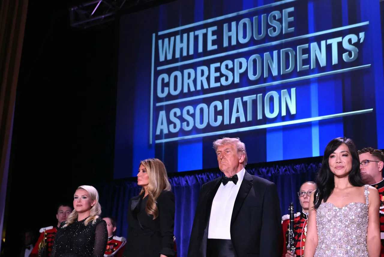 (L/R) White House Press Secretary Karoline Leavitt, US First Lady Melania Trump, US President Donald Trump and CBS News senior White House correspondent Weijia Jiang attend the White House Correspondents' dinner at the Washington Hilton in Washington, DC, on April 25, 2026. (Photo by Mandel NGAN / AFP via Getty Images)